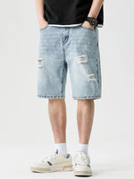 Men's Wide Leg Distressed Denim Shorts - Farnelli