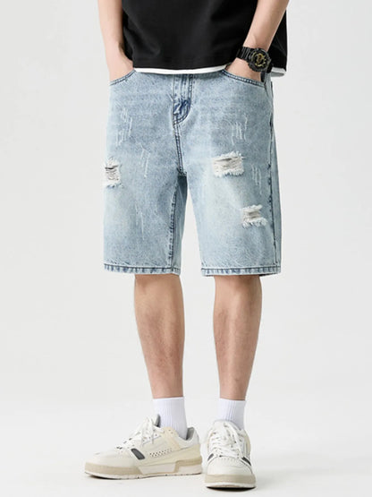 Men's Wide Leg Distressed Denim Shorts - Farnelli