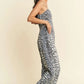 Davi & Dani Leopard Spaghetti Straps Wide Leg Jumpsuit - Farnelli