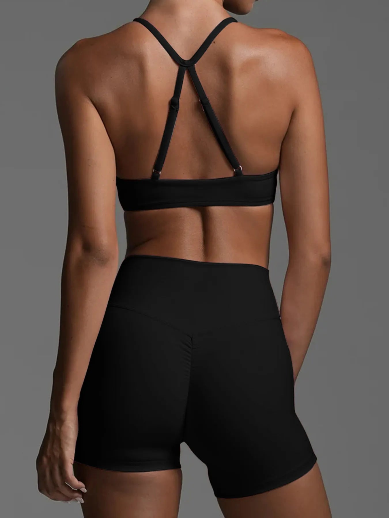 Ruched Sports Bra and High-Waisted Shorts Active Set - Farnelli