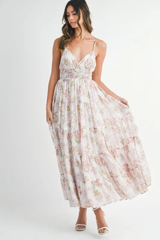 MABLE Floral Print Tiered Cami Maxi Dress - Farnelli