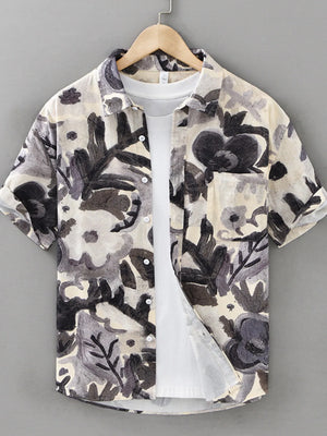 Men's Plus Size Printed Button Up Short Sleeve Shirt - Farnelli