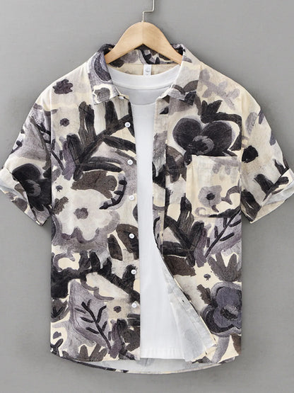 Men's Plus Size Printed Button Up Short Sleeve Shirt - Farnelli