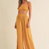 MABLE Smocked Bralette Crop Top and Wide Leg Pants Set - Gold Mustard