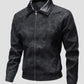 Men's Plus Size Leather Bomber Jacket with Full Zip Front - Farnelli