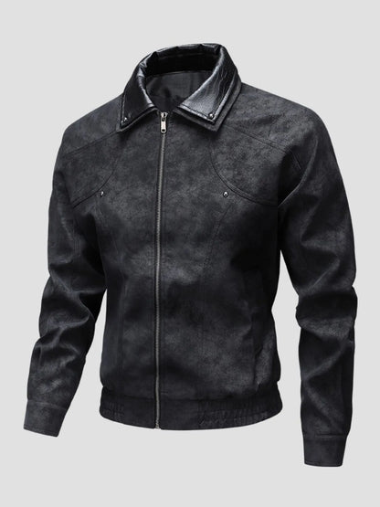Men's Plus Size Leather Bomber Jacket with Full Zip Front - Farnelli