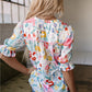 Solana Boho Flower Half Puff Sleeve Blouse - Farnelli