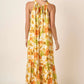 Mittoshop Watercolor Print Halter Neck Satin Maxi Dress - Farnelli
