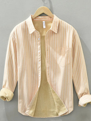 Men's Plus Size Striped Button Up Long Sleeve Shirt - Farnelli