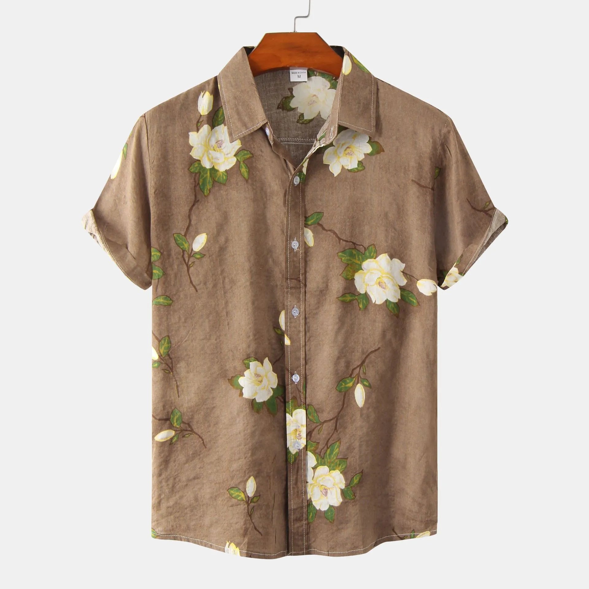 Men's Plus Size Floral Print Short Sleeve Button Down Shirt - Farnelli
