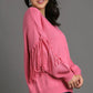 Umgee Full Size Fringe Round Neck Long Sleeve Sweater Plus Size - Farnelli