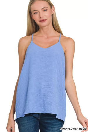Zenana Woven Airflow Adjustable Strap V-Neck Cami - Farnelli