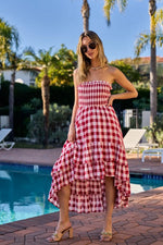 BiBi Smocked Body Off Shoulder Check Dress - Farnelli