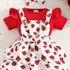 Children's Ladybug Print Ruffle Sleeve Baby Set with Headband - Red
