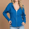 Culture Code Full Size Ribbed Zip Up Drawstring Hooded Jacket - Blue Teal
