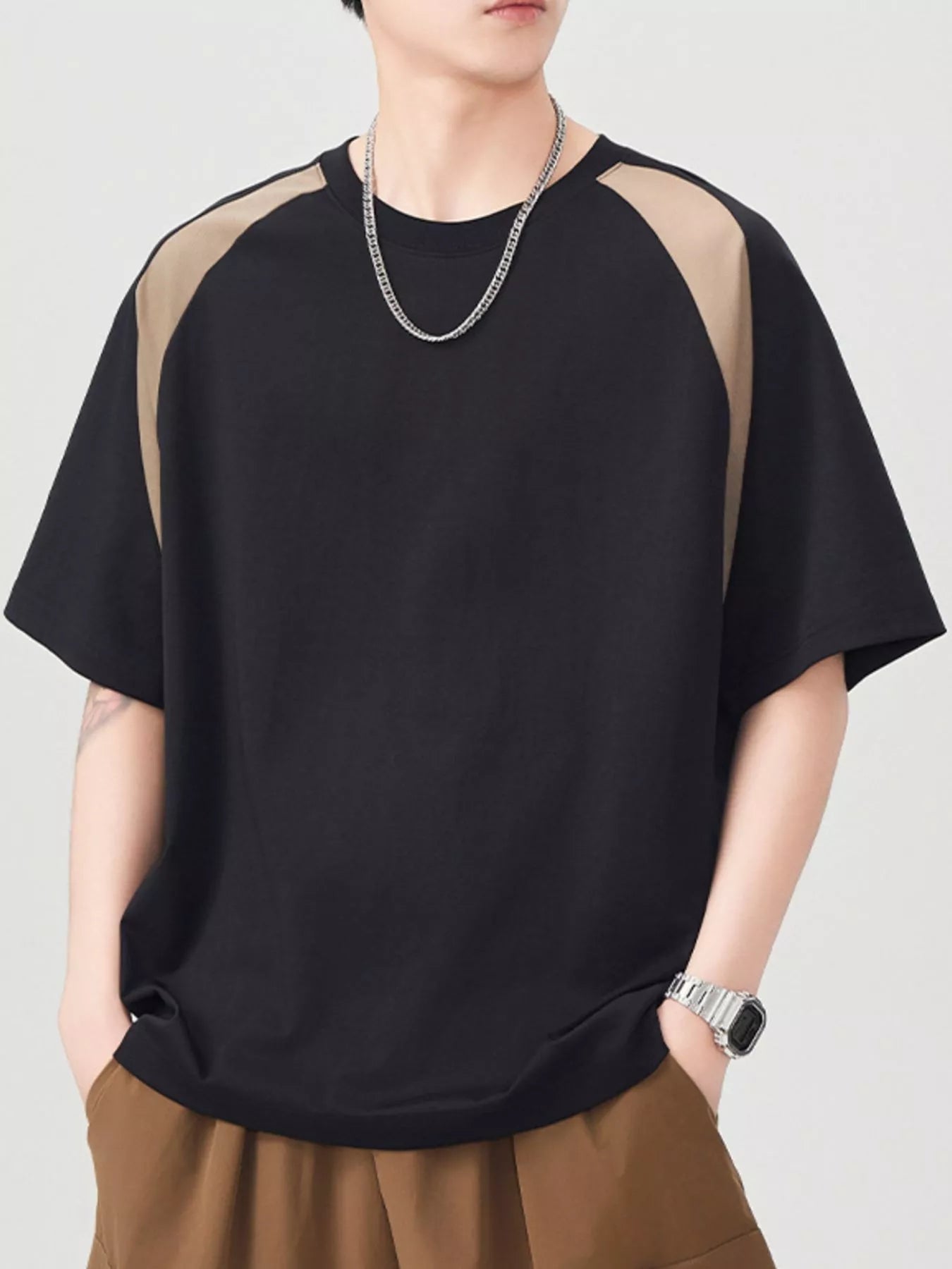 Men's Plus Size Contrast Round Neck Short Sleeve T-Shirt - Farnelli