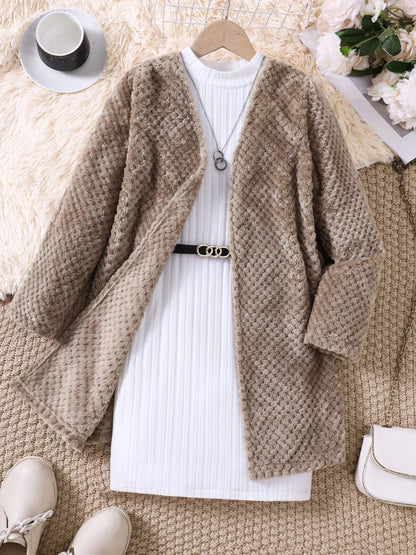 Children's Textured Sweater Dress and Open Front Cardigan Set - Farnelli