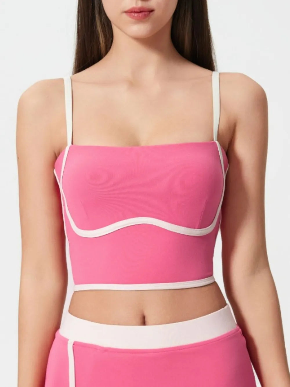 Millennia Contrast Trim Square Neck Active Cami with Detachable Chest Pads - Farnelli
