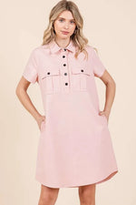 Mittoshop Button Detail Collared Neck Short Sleeve Shirt Dress - Farnelli