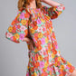 Umgee Full Size Ruffled Flower Print Tie Neck Tiered Dress Plus Size - Farnelli