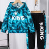 Children's King Letter Lightning Hoodie & Pants Set - Blue