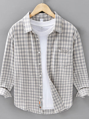 Men's Plus Size Plaid Button Up Long Sleeve Shirt - Farnelli