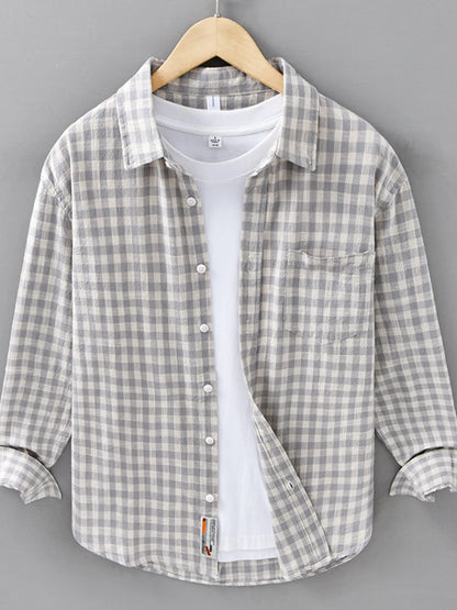 Men's Plus Size Plaid Button Up Long Sleeve Shirt - Farnelli