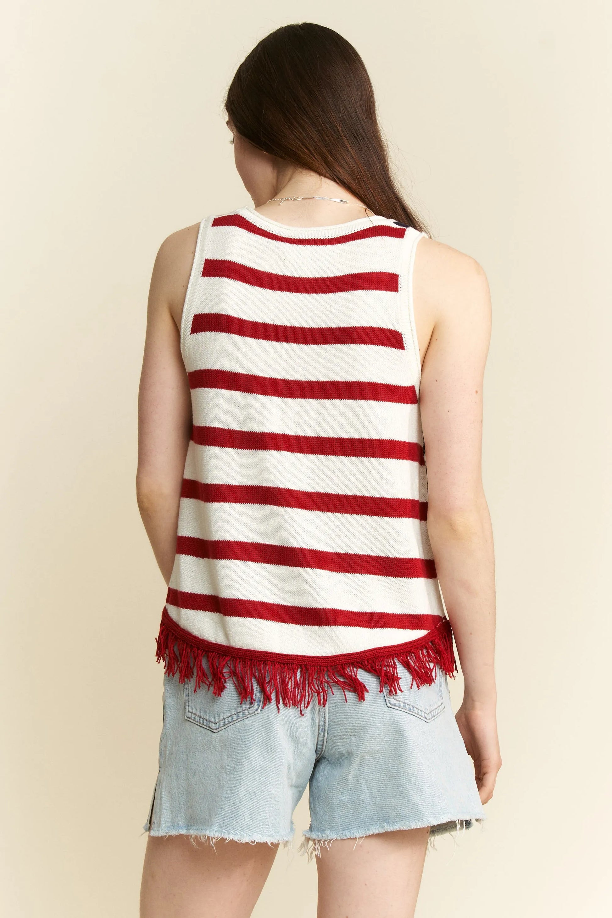 Jade By Jane Full Size American Flag Fringe Tank Top Plus Size - Farnelli