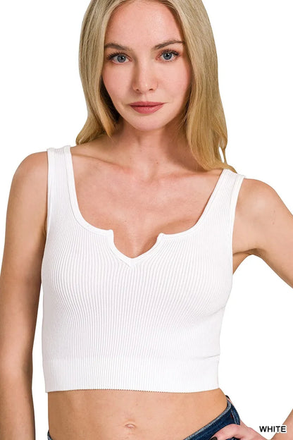 Zenana Seamless Split Neck Bra Tank Top - Farnelli