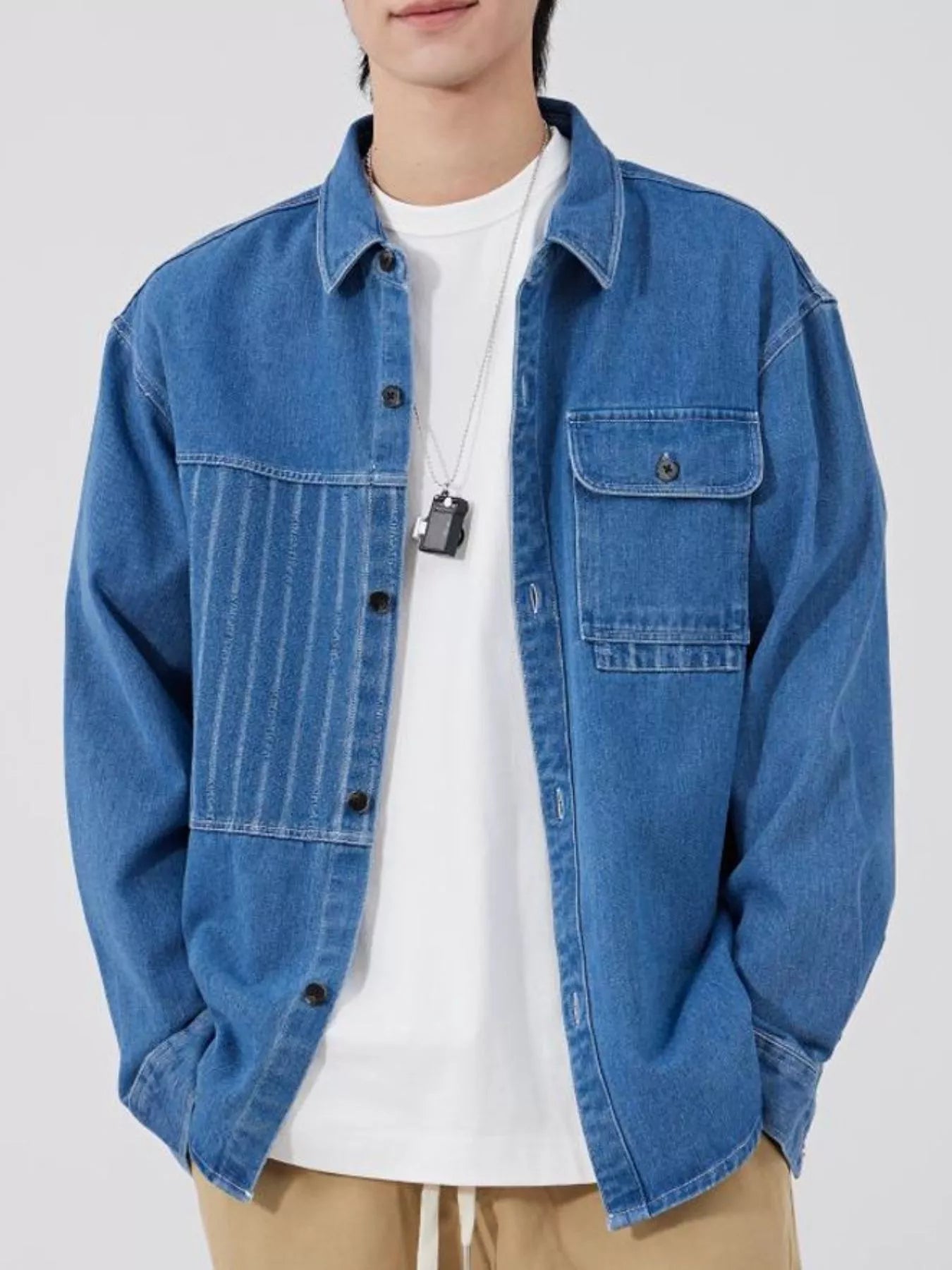 Men's Plus Size Button Up Casual Denim Shirt - Farnelli
