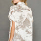 Umgee Full Size Two Tone Print Button Up Short Sleeve Shirt Plus Size - Farnelli