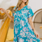 BiBi Floral Crinkle Shirred Ruffle Detail V Neck Dress - Farnelli