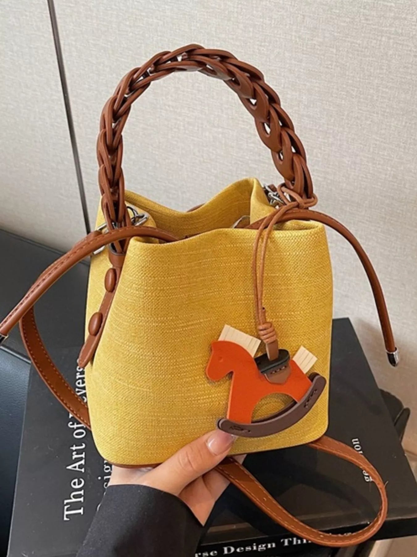 Braided Top Handle Bucket Crossbody Bag - Farnelli
