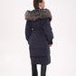 Rei Genuine Fur Trim Hooded Down Coat in Navy
