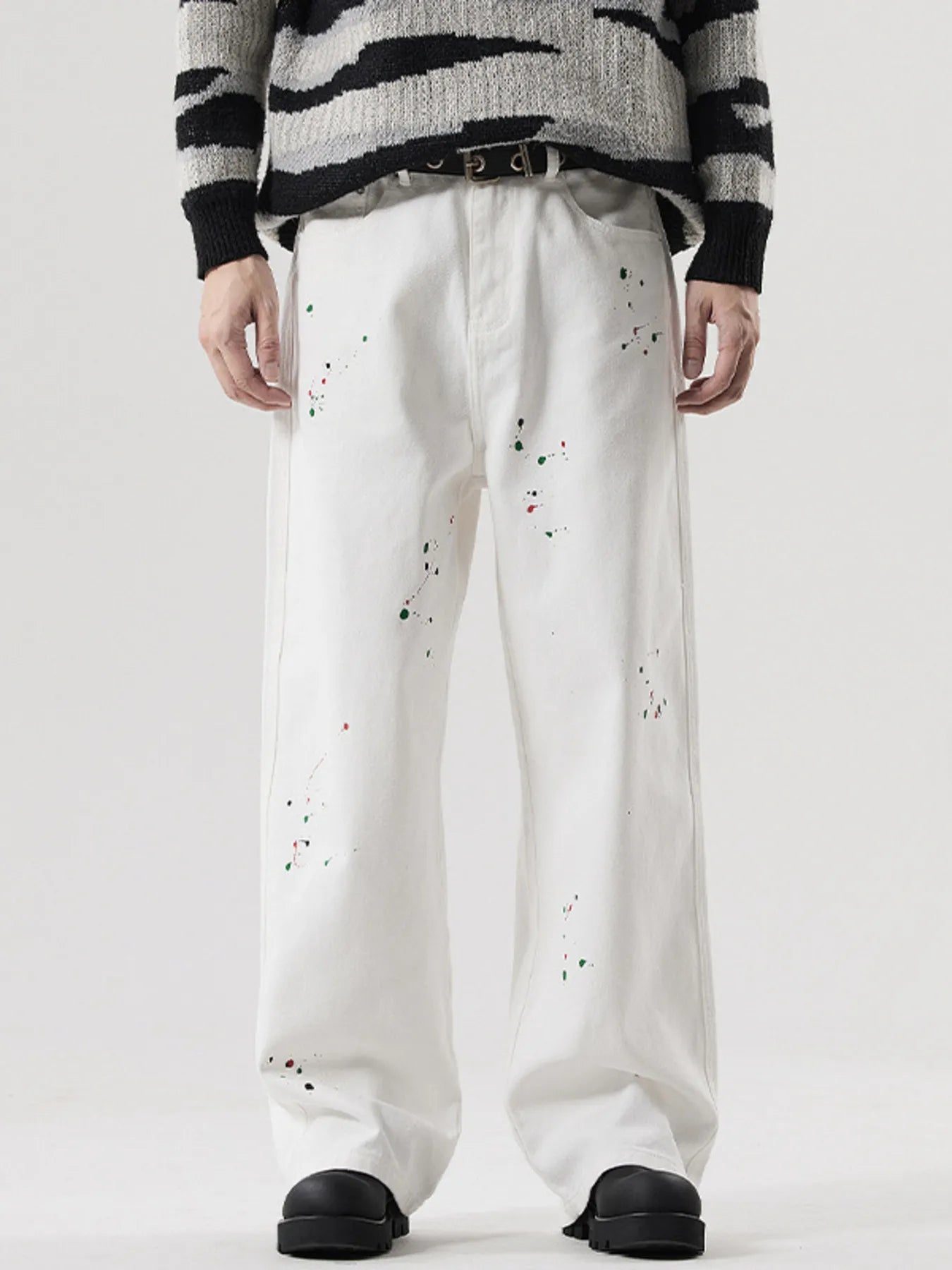 Men's Splatter-Paint Wide-Leg Jeans - Farnelli