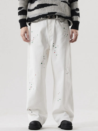 Men's Splatter-Paint Wide-Leg Jeans - Farnelli