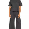 Zenana Cotton Slub Short Sleeve Tee and Pants Set - BLACK
