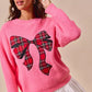 SO ME Checker Plaid Ribbon Christmas Holiday Sweater - Farnelli
