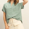 HYFVE Button Down Collared Neck Short Sleeve Shirt - SAGE GREEN