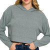 Zenana Drop Shoulder Ribbed Crop Hoodie - ASH JADE