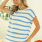 BiBi Striped Round Neck Short Sleeve Knit Top - Farnelli