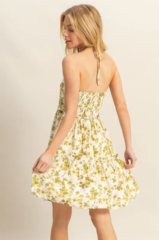 HYFVE Floral Print Halter Neck Tiered Mini Dress - Farnelli