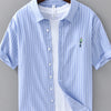 Men's Plus Size Striped Button Up Long Sleeve Shirt - Blue