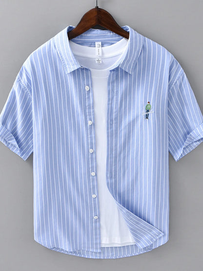 Men's Plus Size Striped Button Up Long Sleeve Shirt - Farnelli