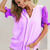 BiBi Air Flow Color Block Puff Sleeves V Neck Top - LILAC/DUSTY LAVENDER