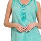 Zenana Washed Half-Button Raw Edge Sleeveless Henley Top - Farnelli
