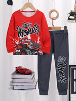 Children's Graphic Round Neck Top and Pants Set - Farnelli