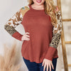 Hailey & Co Full Size Leopard Waffle-Knit Blouse - RUST