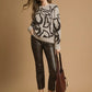 Umgee Heart Print Crew Neck Sweater - Farnelli