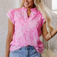 Cynthia Ric Rac Trim Flutter Sleeve Notch V Neck Blouse - Farnelli